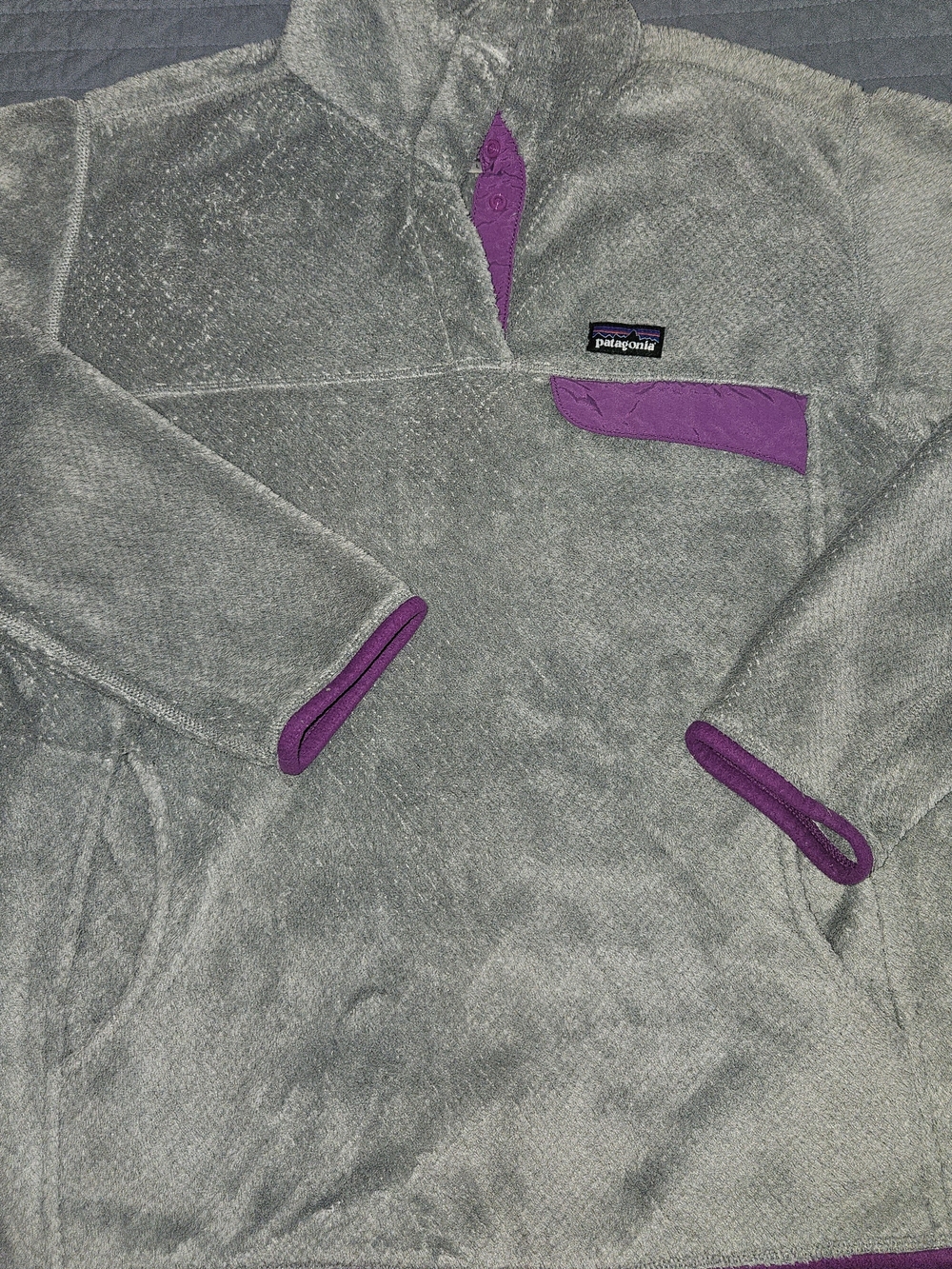 Patagonia Gray Fleece Pullover with Purple Trim